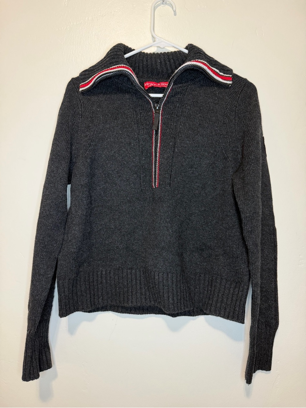 Krimson Klover Women’s S Demi 1/4 Zip Sweater Gray Merino Wool Cashmere Blend